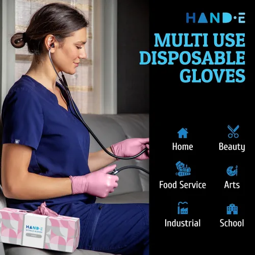 Miniatura 6 de Hand-E Touch - Guantes desechables de nitrilo rosa, para esteticista, técnico de uñas, tinte y estilista de cabello, guantes de limpieza