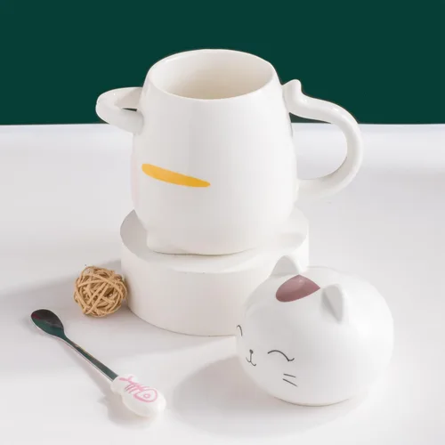 Miniatura 4 de Disoza Taza de Gato con Tapa Regalo de Gato Taza de Té de Cerámica con Cuchara Taza de Té de Café 400 ML Taza de Navidad Regalo de Cumpleaños
