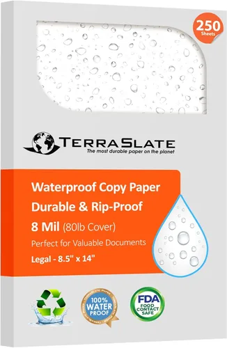 Miniatura 8 de TerraSlate Papel para impresora láser impermeable, 8 milésimas de pulgada de grosor y 8.5 x 14 pulgadas, 100 hojas, color blanco, a prueba