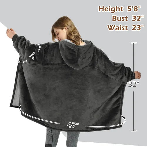 Miniatura 5 de Sudadera tipo poncho de gran tamaño, capa informal con capucha, abrigo con mangas murciélago, manta velluda, cómoda y espaciosa para adultos, unisex.