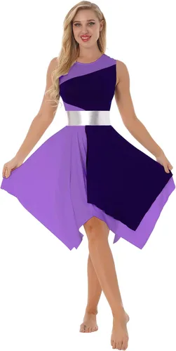 Miniatura 137 de easyforever Vestido de baile sin mangas con bloques de color para mujer, alabanza litúrgica, ropa de baile lírico, vestido de bata de adoración