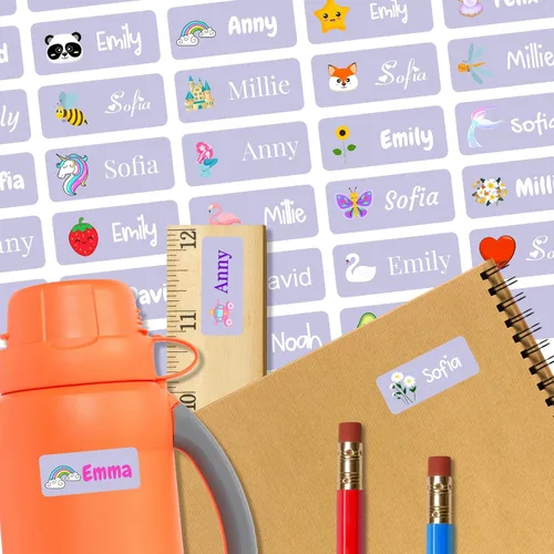 Miniatura 30 de 128 etiquetas adhesivas de nombre personalizadas para guardería, etiquetas de nombre impermeables personalizadas para niños, suministros escolares