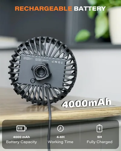 Miniatura 5 de A2C Ventilador de gimnasio recargable para bicicleta Peloton y bicicleta estática - Ventilador portátil de 4000 mAh con correa ajustable, 3
