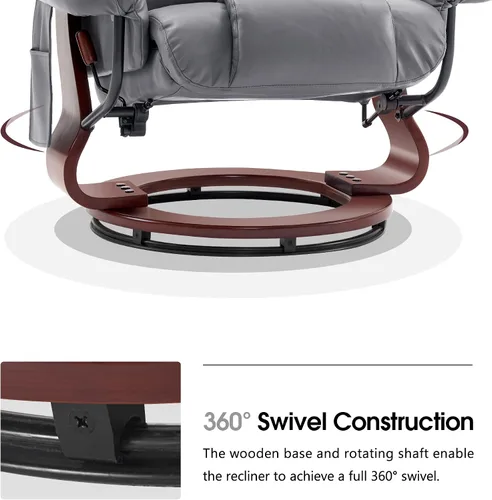 Miniatura 7 de MCombo Sillones reclinables giratorios con otomana, sillas reclinables de TV con masaje por vibración, silla ergonómica de piel sintética para sala