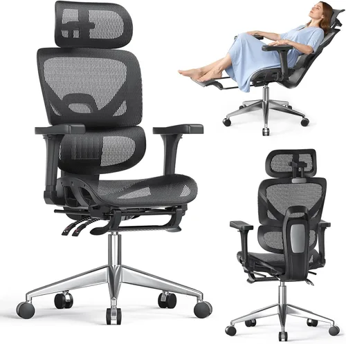 naspaluro Silla de oficina ergonómica, silla de escritorio de malla con respaldo alto, capacidad de 350 libras, soporte lumbar, reposacabezas con