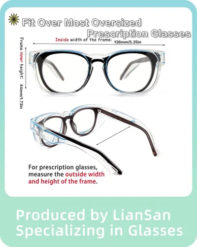 Miniatura 2 de LianSan Gafas de seguridad sobre anteojos para mujer, gafas antivaho que se ajustan sobre las gafas para certificación ANSI Z87.1 Azul