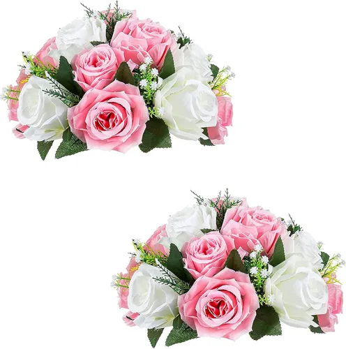 Miniatura 18 de Sziqiqi - 2 flores artificiales, flores de seda, 15 tallos para centros de mesa de flores o arreglos colgantes. Blanco puro