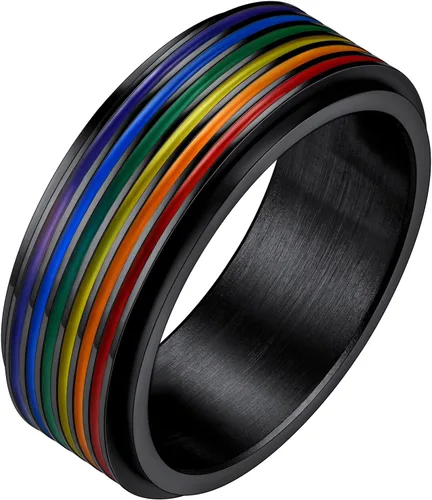 FaithHeart LGBT - Anillos para ansiedad con diseño de arcoíris, acero inoxidableoro de 18 quilates chapado en oro de 18 quilates, joyería