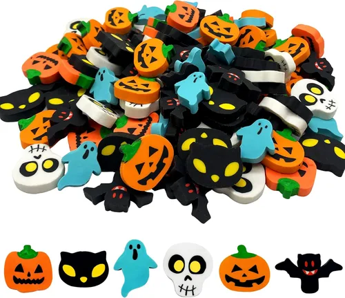 ZAKVOOR 96 gomas de borrar de Halloween, calabaza, fantasma, murciélago, calavera, lápices para suministros de oficina, decoración de escritorio,