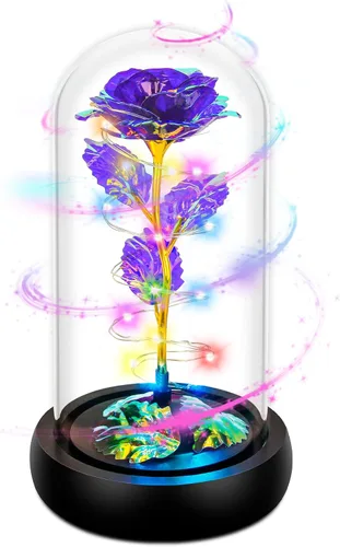 Miniatura 11 de Colorida flor de rosa regalo para San Valentín, regalo de cumpleaños para mujer, regalo de cumpleaños colorido de flores artificiales, cadena de luz