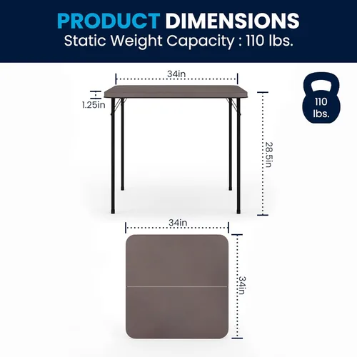 Miniatura 2 de Flash Furniture Dunham Mesa Cuadrada de Plástico Plegable para Eventos de 2.83 Pies con Asa de Transporte, Mesa de Banquete Bi-Fold para Eventos