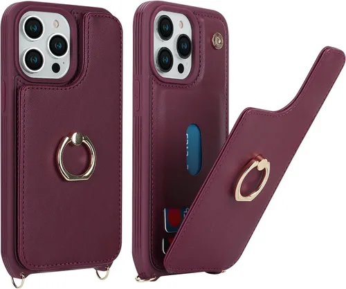 Miniatura 2 de Lipvina Funda para iPhone 13 Pro Max/iPhone 12 Pro Max con tarjetero para mujeres, correa cruzada con cordón, soporte para tarjeta de crédito