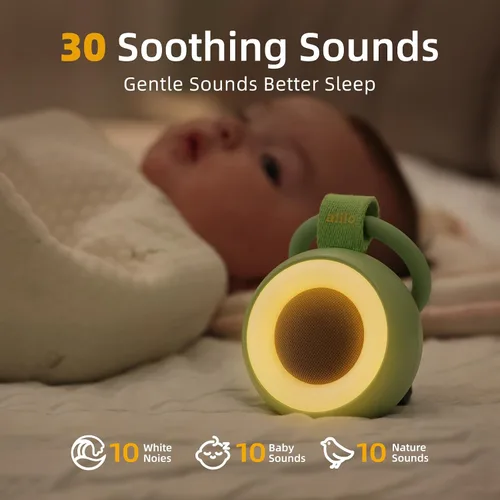 Miniatura 3 de alilo Chupete de bolsillo Máquina de sonido portátil para bebés y niños Luz nocturna 30 sonidos relajantes Viaje Ruido blanco