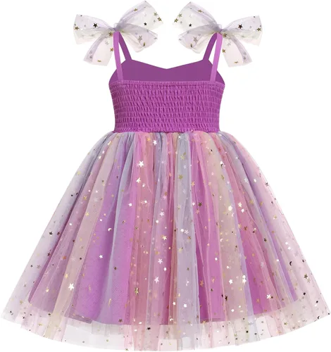 Miniatura 144 de IMEKIS Vestido de princesa de cumpleaños para niña pequeña, confeti brillante, bohemio, arco iris, pastel, sesión de fotos, traje para 1-6T