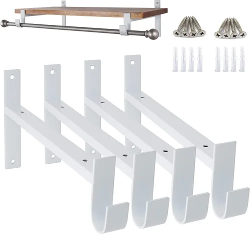 Miniatura 8 de AddGrace Soporte para barra de armario, soportes de estante resistentes de 4 pulgadas, soporte de barra de armario negro montado en la pared