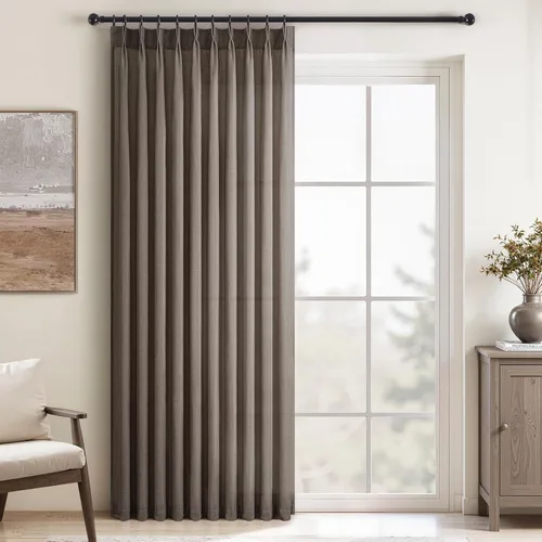 Miniatura 23 de Topfinel 2 paneles de cortinas plisadas de lino beige y blanco de 63 pulgadas de largo, para dormitorio y sala de estar, cortinas semitransparentes