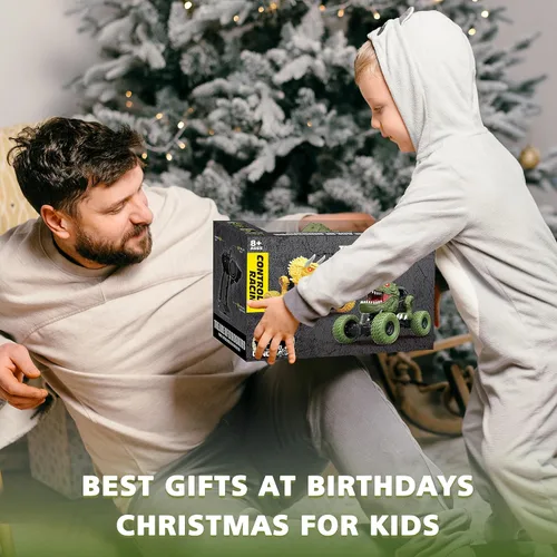 Miniatura 9 de Auto de dinosaurio a control remoto para niños y niños, camión de dinosaurio de control remoto todo terreno de 2.4Ghz con luz, recargable 4WD