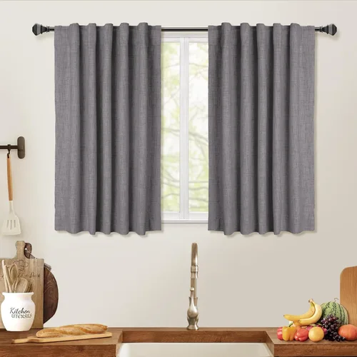 Miniatura 46 de 100% Blackout Shield - 2 cortinas opacas de lino, con presillas traseras/bolsillo para cortinero y aislamiento térmico, para el hogar, 50 pulgadas