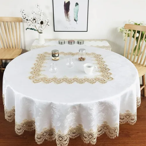 Miniatura 8 de Mantel de encaje para mesas de comedor redondas de 70 pulgadas, diseño de peonías blancas, vintage, para fiestas, bodas, tela lavable para banquetes