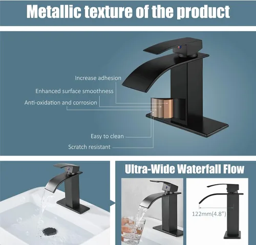 Miniatura 3 de Aolemi Grifo de baño de una sola manija, montaje en cubierta de 1 agujero, montaje en cubierta, lavabo mezclador de lavabo con placa de cubierta