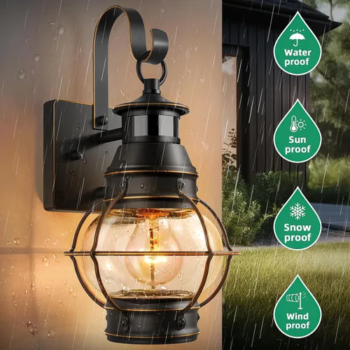 Miniatura 6 de Lamomo Luz Exterior Negra, Luces de Porche Frontal Exterior para Casa, Luces con Sensor de Movimiento del Atardecer al Amanecer, Linterna