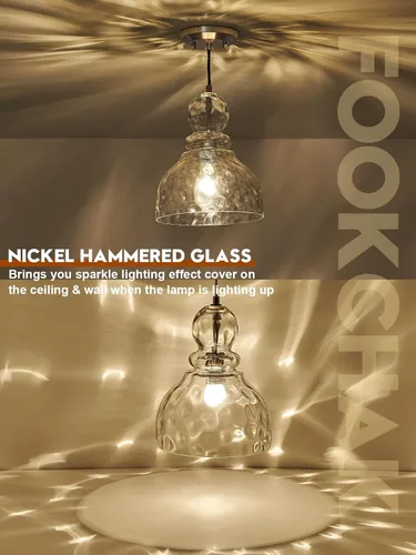 Miniatura 4 de Lámpara colgante de níquel cepillado para isla de cocina de cristal martillado, lámpara colgante de isla de 10 pulgadas, modernas luces colgantes