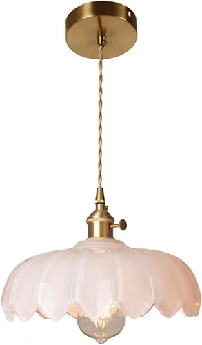 Lámparas colgantes retro vintage de vidrio pesado, pantalla redonda de 9.6 pulgadas de diámetro y latón dorado con interruptor de encendido/apagado,