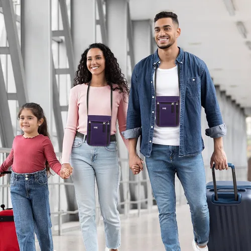 Miniatura 6 de Bolsa de viaje para el cuello, cartera para pasaporte familiar, funda organizadora con bloqueo RFID