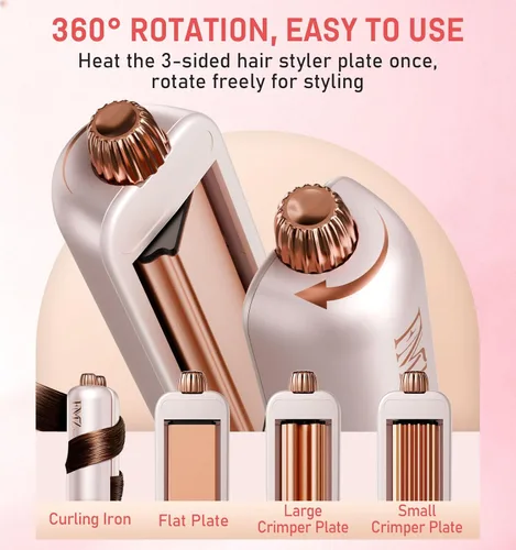 Miniatura 2 de FMZ Plancha plana rosa para mujer, 4 en 1, plancha profesional iónica para alisar, rizar, rizar, doble voltaje, apagado automático, pequeño portátil