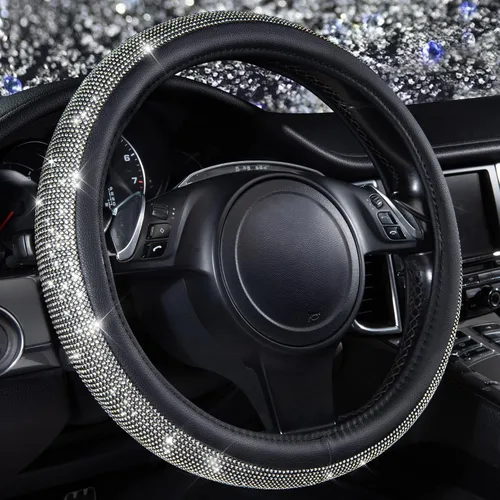 Miniatura 14 de CAR PASS - Funda de volante con diamantes brillantes de imitación y patrón de leopardo, con cristales de imitación brillantes para mujer