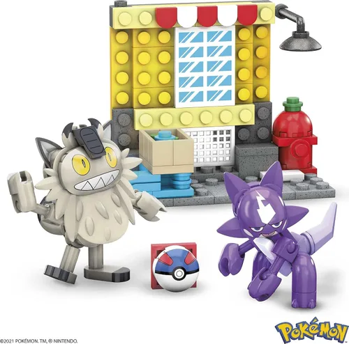 Miniatura 2 de MEGA Pokémon Figuras de acción de juguete de construcción coleccionable Toxel vs. Meowth Galarian Meowth con gran bola