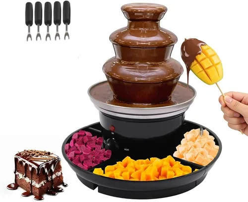 Fuente de chocolate de 1 libra, fuente de fiesta de 3 niveles con plato de fruta, fuente de fondue de chocolate para fiesta de cumpleaños de