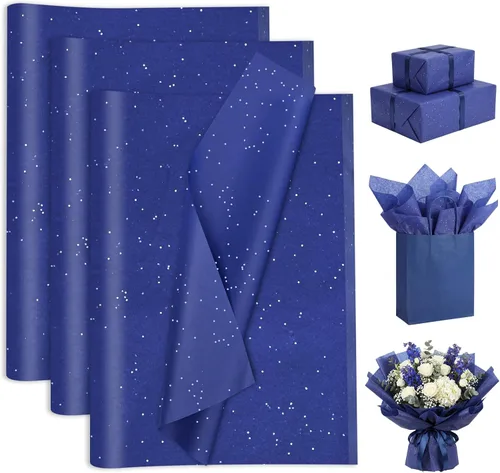 Miniatura 8 de woric 135 hojas de papel de seda blanco para bolsas de regalo de 20 x 14 pulgadas, papel de seda con purpurina para cumpleaños, baby shower, boda