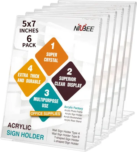 Miniatura 8 de NIUBEE Soporte de acrílico inclinado para letreros de 7 x 5 pulgadas, soporte de plástico transparente para mesa, para oficina, tienda, restaurante