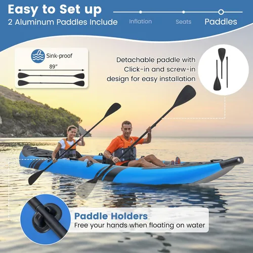 Miniatura 4 de S AFSTAR Kayak inflable, canoa para 2 personas con capacidad de 507 libras, suelo de puntadas, todos los accesorios y bolsa de transporte, kayak