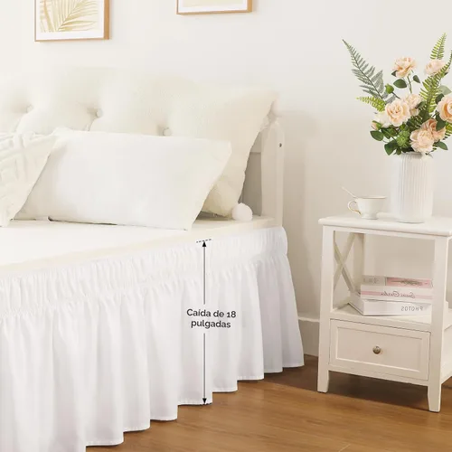Miniatura 5 de Falda de cama RIMELA envoltura volante elástica que protege contra el polvo con color sólido, resistente a las arrugas y a la decoloración con Blanco