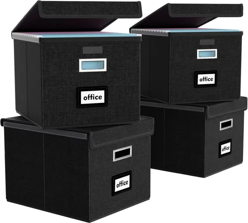 Miniatura 14 de Caja Organizadora de Archivos con Tapa, Caja Organizadora Plegable de Cuero Sintético para Carpetas Colgantes con Rieles de Plástico, Cajas (cuero)