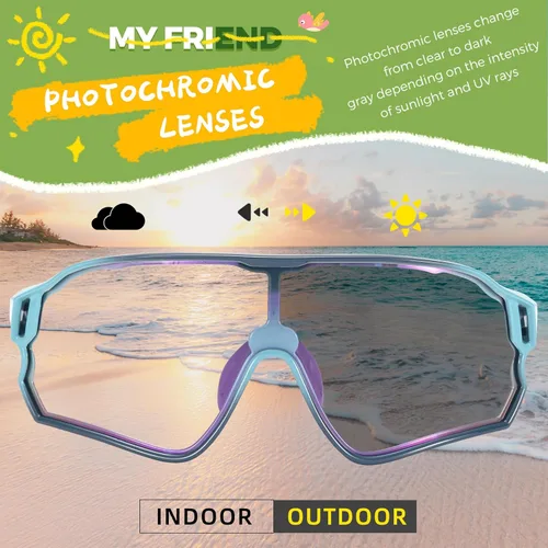 Miniatura 4 de ROCKBROS Gafas de sol deportivas fotocromáticas para niños y niñas, jóvenes, MTB Biking para niños de 8 a 14 años Biue