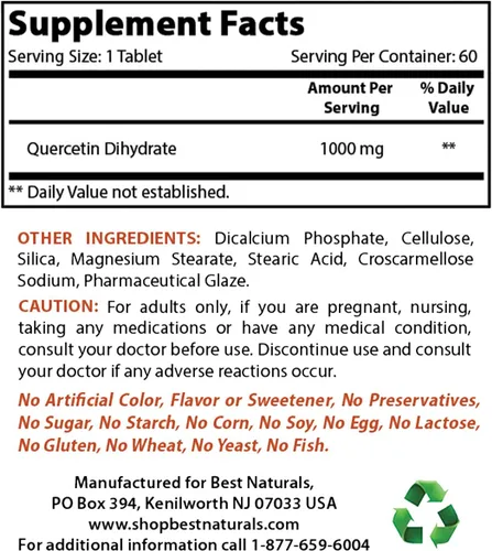 Miniatura 2 de Best Naturals Quercetina 1000 mg Tableta - Salud Inmune - 60