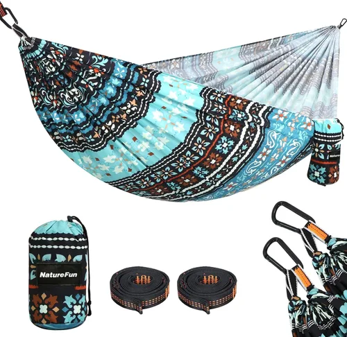 Miniatura 14 de NATUREFUN Hamaca ultraligera para viajes y camping Capacidad de carga de 300 kg, transpirable, de secado rápido Incluye 2 mosquetones premium, 2