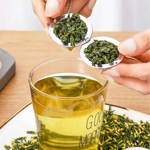Miniatura 5 de 2 coladores de té, infusores de té de malla de acero inoxidable, amatista y cristal blanco con colgante de luna de cristal blanco, filtro de té