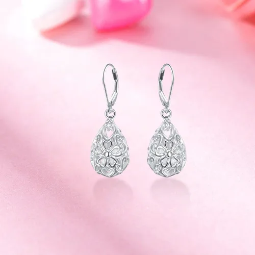 Miniatura 129 de Aretes colgantes de filigrana de plata de ley 925, margarita, loto, flor de rosa, piedra lunar, lágrima para mujer, nudo celta infinito, margarita