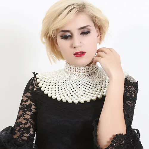Miniatura 2 de Fine Fashion Collar de perlas egipcias hecho a mano con peto de cuentas para mujer, accesorios de gargantilla, Perla sintética