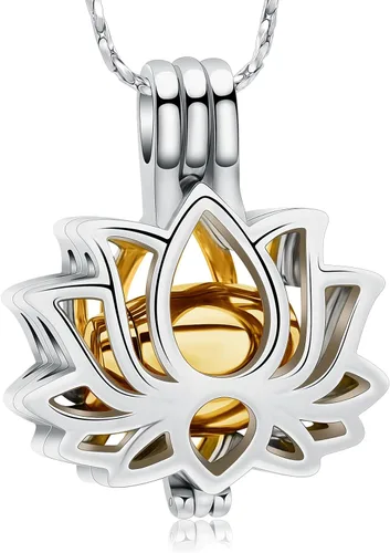 Miniatura 23 de Imrsanl Joyería de cremación para cenizas – Collar con colgante de cenizas de flor de loto con mini urna de recuerdo, joyería conmemorativa