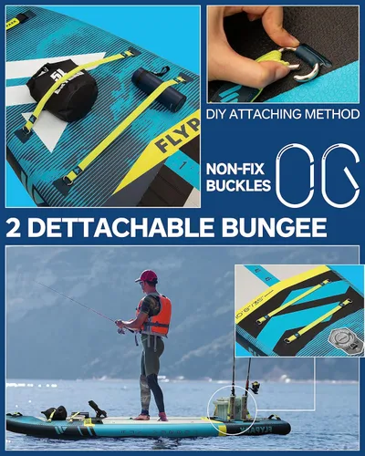 Miniatura 5 de Flypark Tabla de remo inflable de 10'8/11'x35'' para pesca y familia, tabla de remo inflable extra ancha, 430 libras, 3 personas, tabla de remo