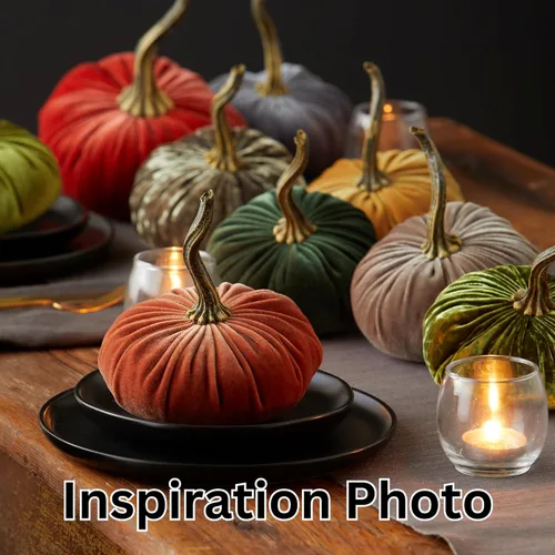 Miniatura 7 de Your Heart's Content Juego de 4 calabazas pequeñas de terciopelo, decoración del hogar hecha a mano, decoración de manto festivo, centro de mesa