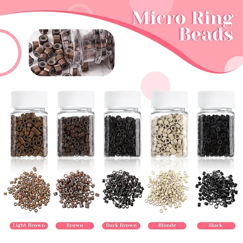 Miniatura 3 de Kit de herramientas de extensión de cabello de 16 piezas, alicates para quitar 2500 anillos de micro silicona, gancho para tirar de cuentas, aguja