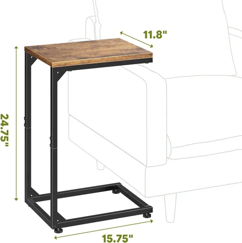 Miniatura 3 de Simple Trending - Mesa auxiliar en forma de C, mesa lateral para sofá, pequeña mesa de sofá con bandeja para TV y marco de metal para sala de estar