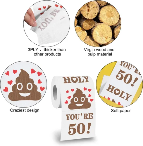 Miniatura 3 de Papel higiénico de 50 cumpleaños para hombres y mujeres, divertido regalo de broma de 50 cumpleaños, papel higiénico novedoso, regalo