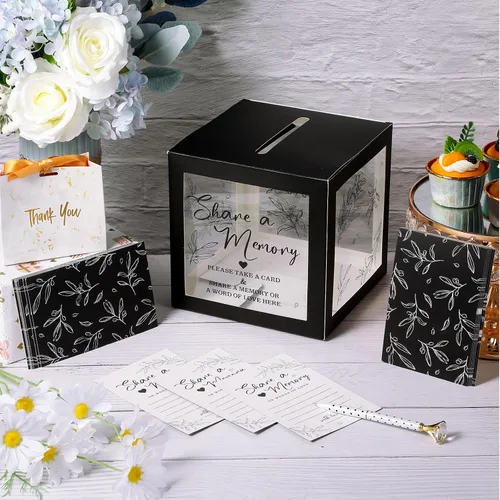 Miniatura 5 de Pajean - 50 tarjetas de memoria para celebrar la vida, caja de tarjetas con ventanas transparentes, caja de memoria para funeral, boda, cumpleaños